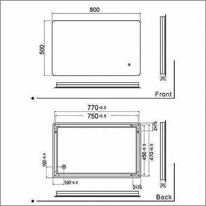 ELEGANT 800x500mm Backlit LED Illuminated Bathroom Mirror with Light Sensor
