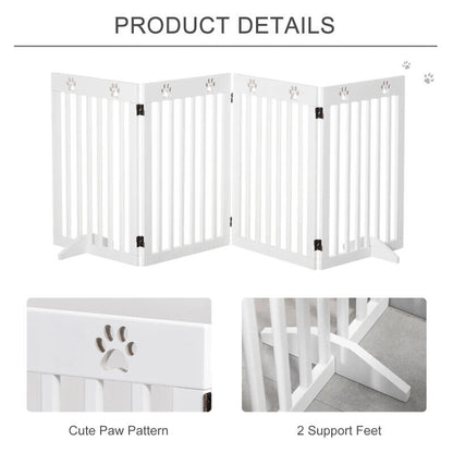PAWHUT WOODEN PET GATE-WHITE-204CM X 1.8CM X 75CM