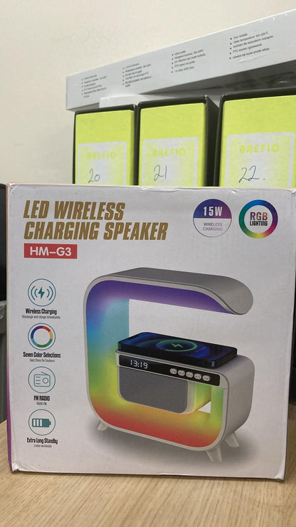 LED Lamp Bluetooth Speaker With Clock Display 15W Wireless Charging Dock