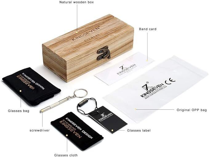 KINGSEVEN Natural Handmade Wood Sunglasses for Men UV400 Polarization