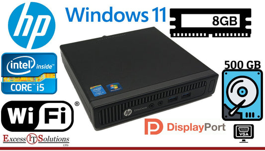 Mini HP EliteDesk 800 G1 PC InteI Core i5 4th 8GB RAM 500GB HDD Windows 11 Pro