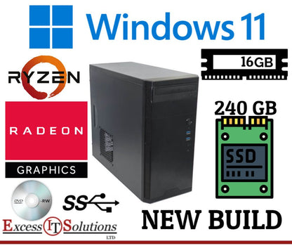 NEW Desktop PC Ryzen 5 16GB RAM 240GB NVMe Radeon Graphics DVDRW Windows 11 Pro