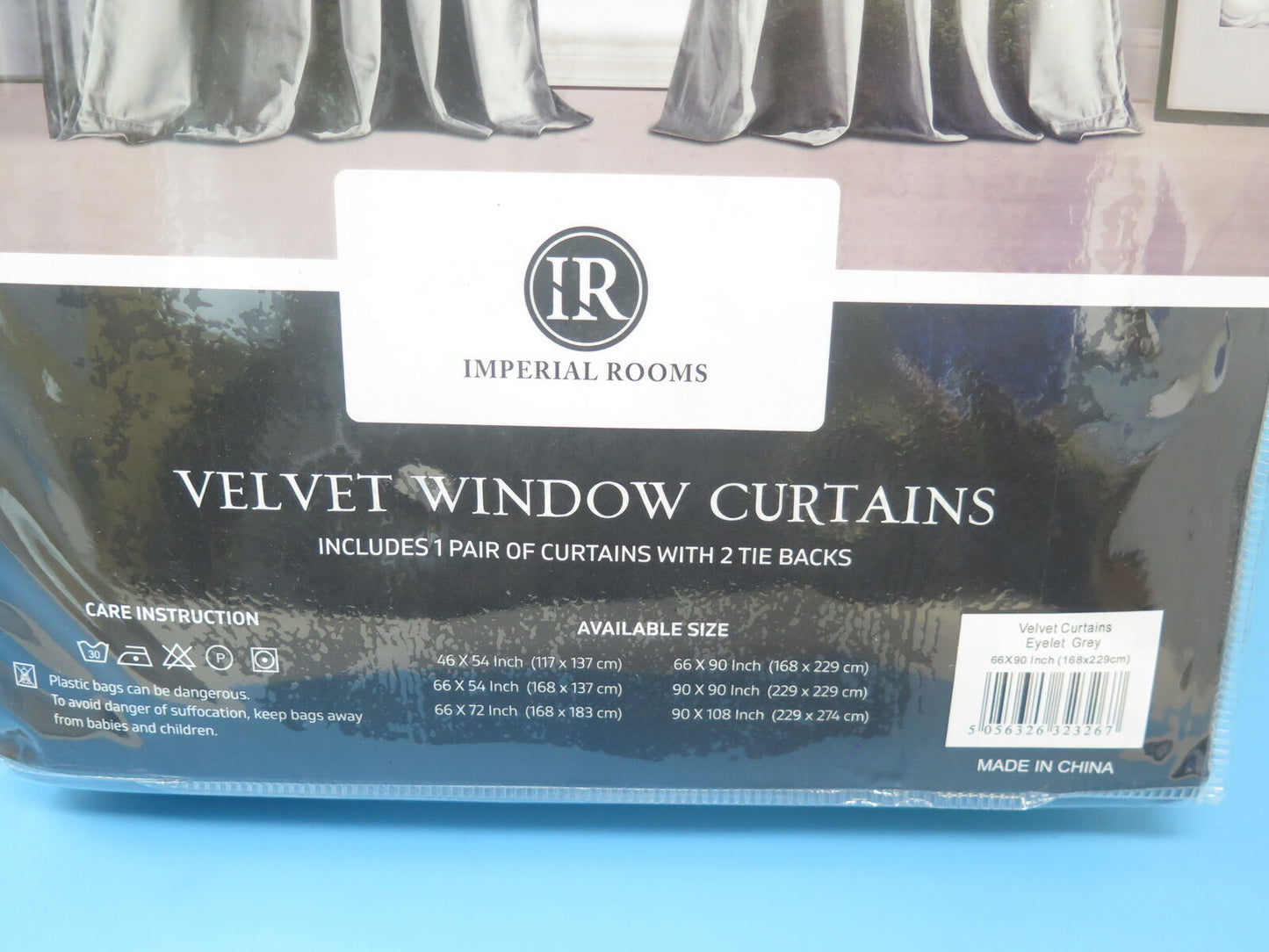 IMPERIAL ROOMS VELVET EYELRT CURTAINS-GREY-66X90"