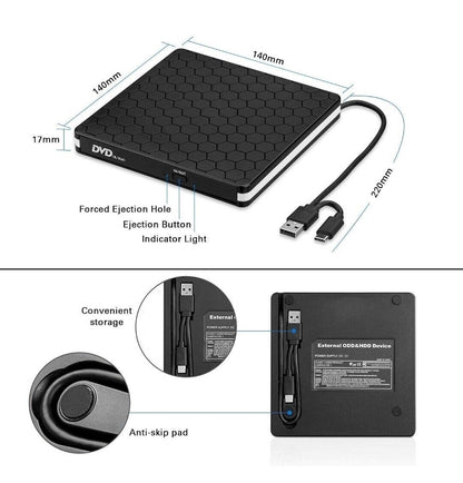 Cocopa External CD DVD Drive, Type-C USB 3.0 Slim Portable CD Reader CD/DVD-RW B
