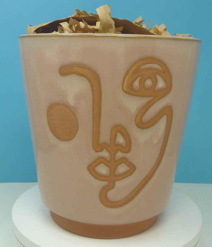 LISA ANGEL PINK & TERRACOTTA ABSTRACT FACE PLANT POT-H19CM
