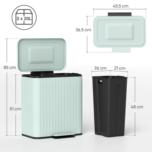 HOMCOM Dual Kitchen Bin, 2 x 20L Double Bin 851-030v00gn