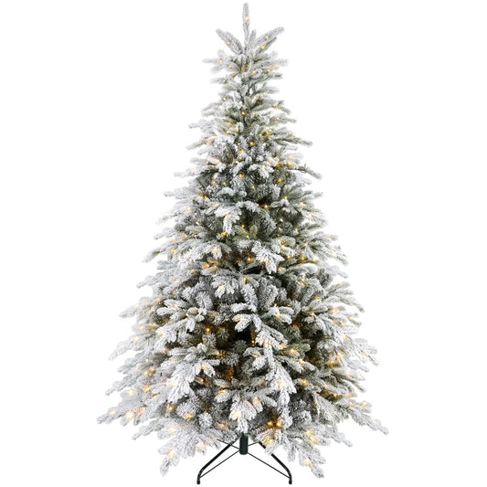 HOMCOM 6ft Bushy Snow-Flocked Artificial Christmas Tree, with LED Lights