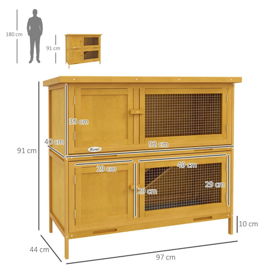 PawHut Double Decker Rabbit Hutch 2 Tier Guinea Pig House Pet Cage Outdoor with Sliding-out Tray, 97 x 44 x 91cm