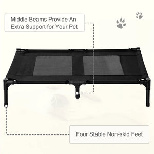 Pawhut Large, Cooling And Portable Raised Pet Bed With Metal Frame Black
