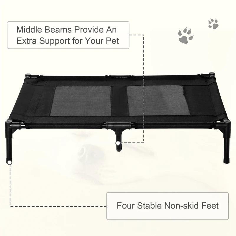 Pawhut Large, Cooling And Portable Raised Pet Bed With Metal Frame Black