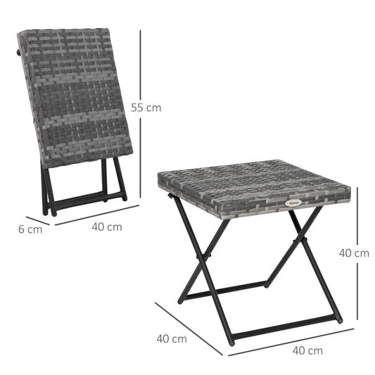 Outsunny Square PE Wicker Rattan Folding Table-grey 867-034gy