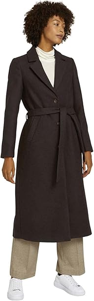 TOM TAILOR WOMENS WOOL COAT WITH BELT-DARK OAK BROWN-SMALL