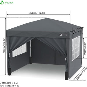 VOUNOT 3m x 3m Pop Up Gazebo with Sides & 4 Weight Bags & Carry Bag