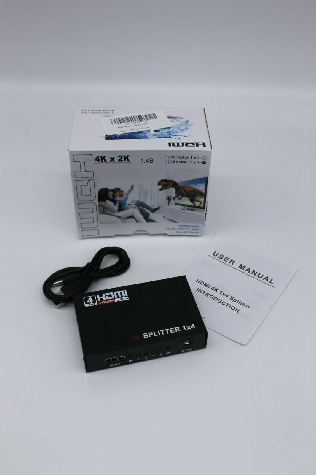 HDMI Splitter 4 Way with UK Plug Adapter HD 1080P Splitter 1 Input 4 Output