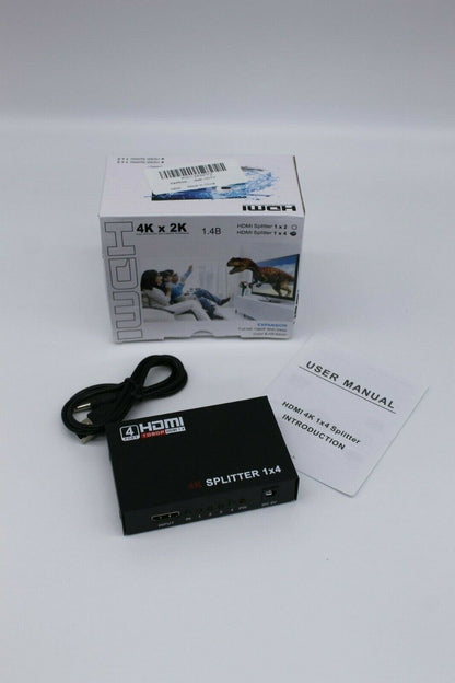 HDMI Splitter 4 Way with UK Plug Adapter HD 1080P Splitter 1 Input 4 Output