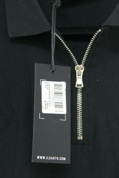 Il Sarto luxe badge long sleeve polo in black Small