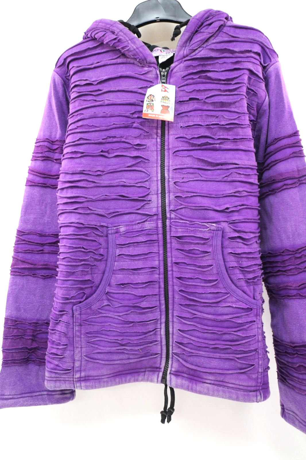 SHOPOHOLIC Women Slashed Razor Cut Hoodie Purple Small