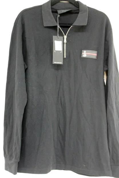 Il Sarto luxe badge long sleeve polo in black Small