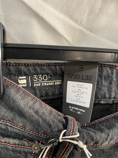 G-STAR RAW 3301 HIGH STRAIGHT ANKLE JEANS GREY AND PINK. W30 L32