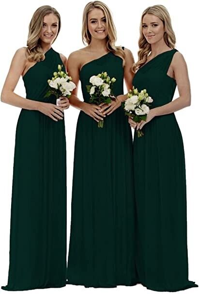 dinavian Women's One-Shoulder Chiffon Evening Party Ball Gown Prom Wedding UK 24
