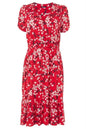 ROMAN Red Floral Print Tiered Midi Dress 14