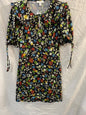 TOPSHOP Collared Tie Sleeve Mini Dress In Black Floral UK 10