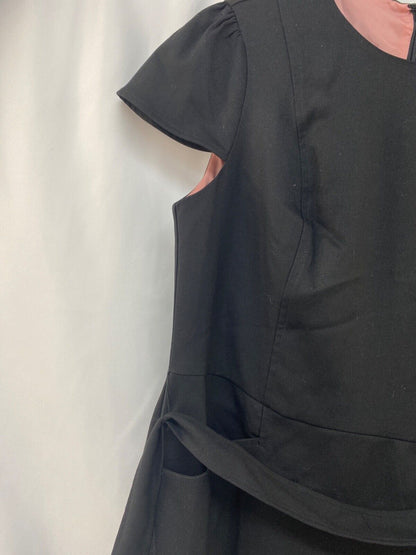 OASIS BLACK MIDI DRESS WITH POCKETS AND BELT UK 16