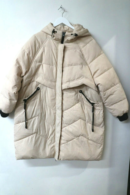 Aibrou Women's Winter Coats Ladies Zip Up Hooded Jackets Mid-Length 2XL BEIGE