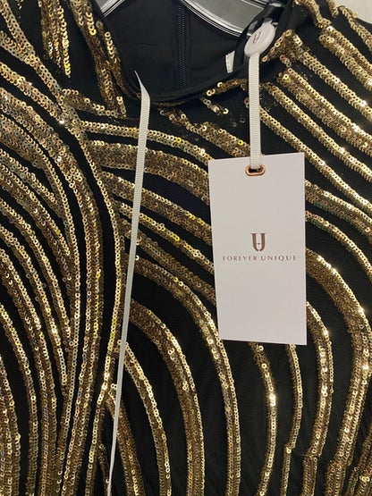 FOREVER UNIQUE MISCHA BLACK AND GOLD DRESS UK 8