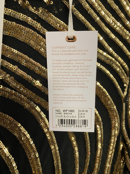 FOREVER UNIQUE MISCHA BLACK AND GOLD DRESS UK 8