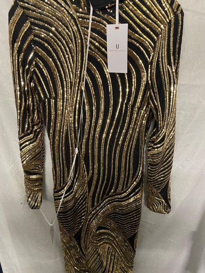 FOREVER UNIQUE MISCHA BLACK AND GOLD DRESS UK 8