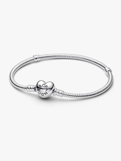 Pandora Moments Heart Clasp Snake Chain Bracelet-Sterling Silver