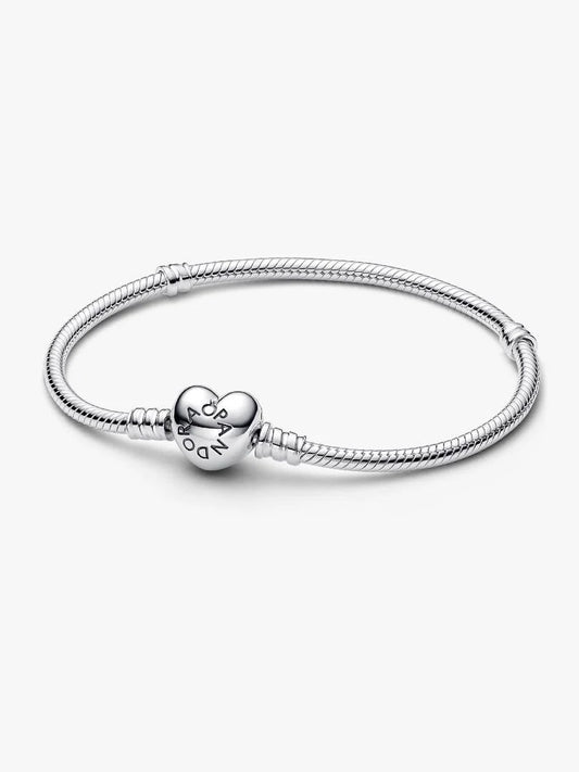 Pandora Moments Heart Clasp Snake Chain Bracelet-Sterling Silver