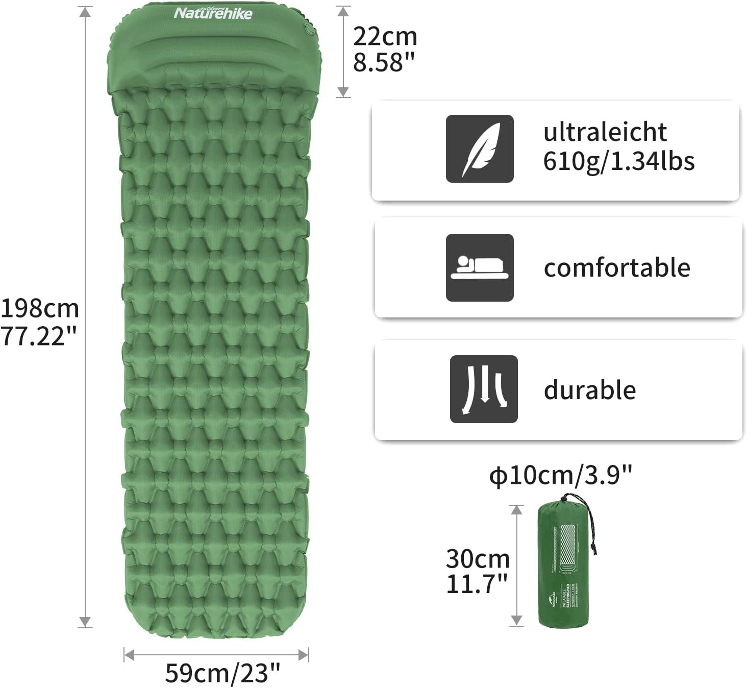 Naturehike Sleeping Pad square 198x59cm Green