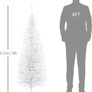 HOMCOM 5ft Unlit Artificial Christmas Tree, Pencil Slim Xmas Tree with Solid Stand and Realistic Branches, White