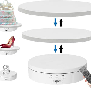 Electric Rotating Display Stand, 3 In 1 Adjustable Turntable With Remote, Max Load 22 Lbs-WHITE