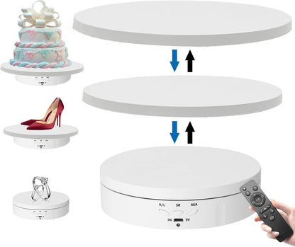 Electric Rotating Display Stand, 3 In 1 Adjustable Turntable With Remote, Max Load 22 Lbs-WHITE