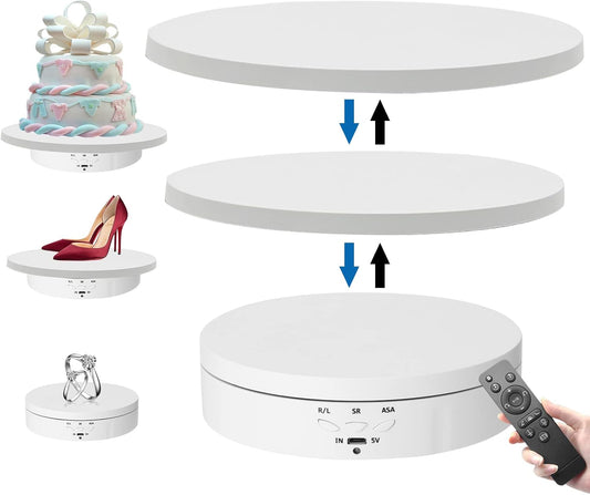 Electric Rotating Display Stand, 3 In 1 Adjustable Turntable With Remote, Max Load 22 Lbs-WHITE