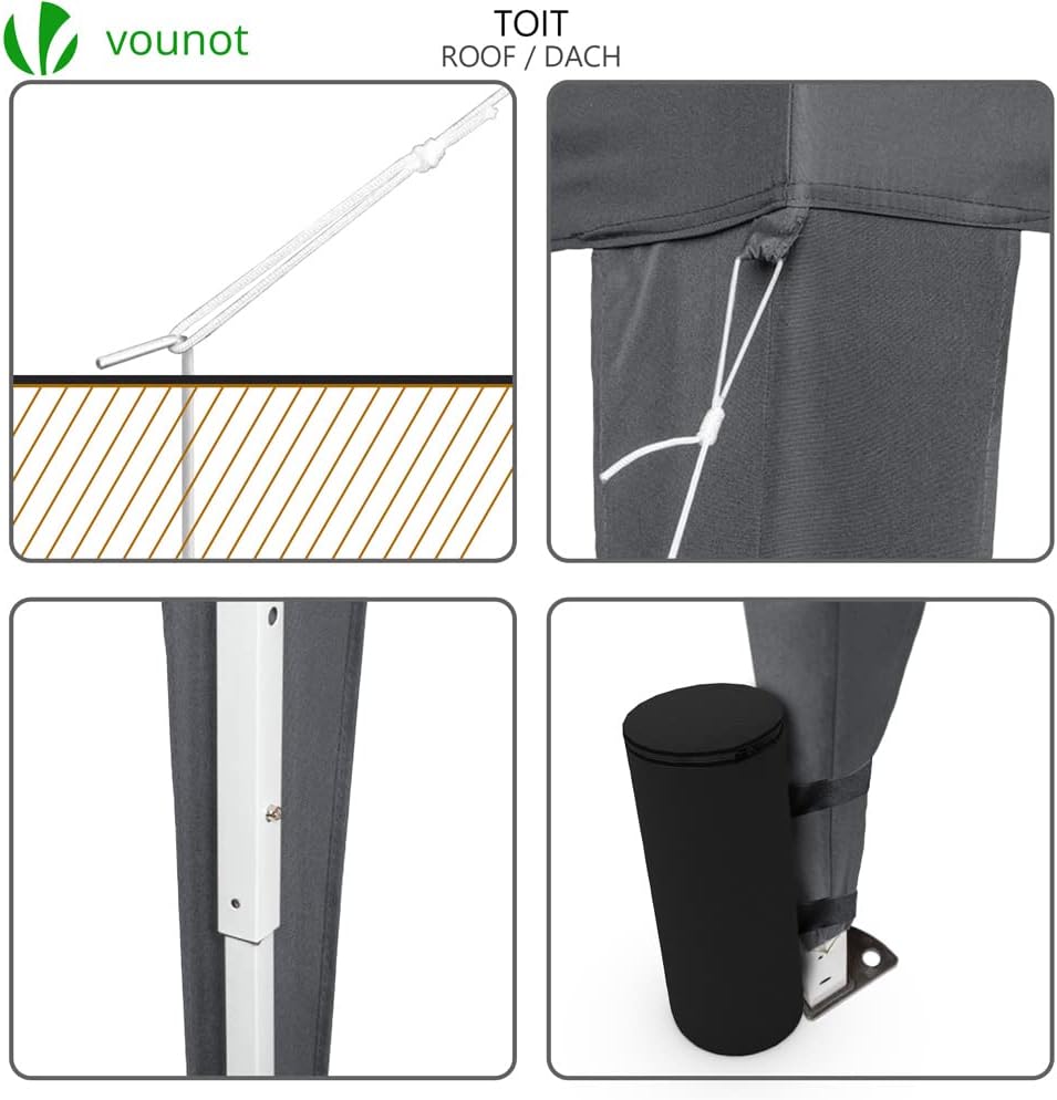VOUNOT 3m x 3m Pop Up Gazebo with Sides & 4 Weight Bags & Carry Bag