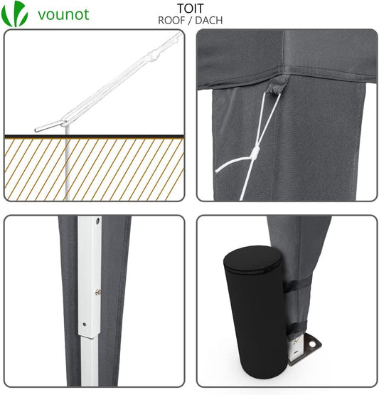 VOUNOT 3m x 3m Pop Up Gazebo with Sides & 4 Weight Bags & Carry Bag