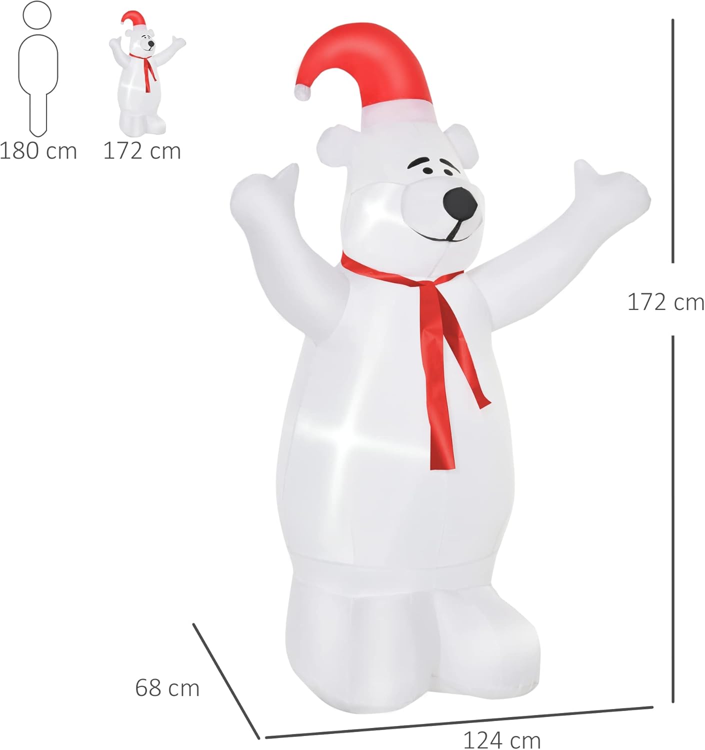 HOMCOM 6ft Tall Outdoor Inflatable Bear Christmas
