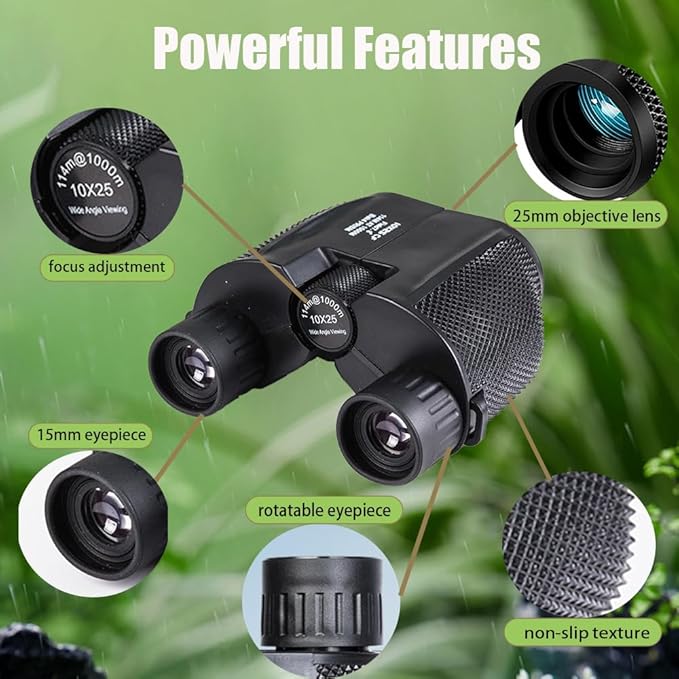 10X25 HD Binoculars for Adults Kids - High Powered Compact Binoculars