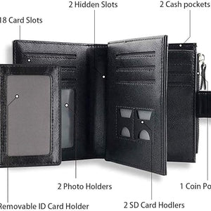 Senbos Wallet Mens, RFID Blocking Genuine Leather Wallet for Men with 18 Credit Card Slots