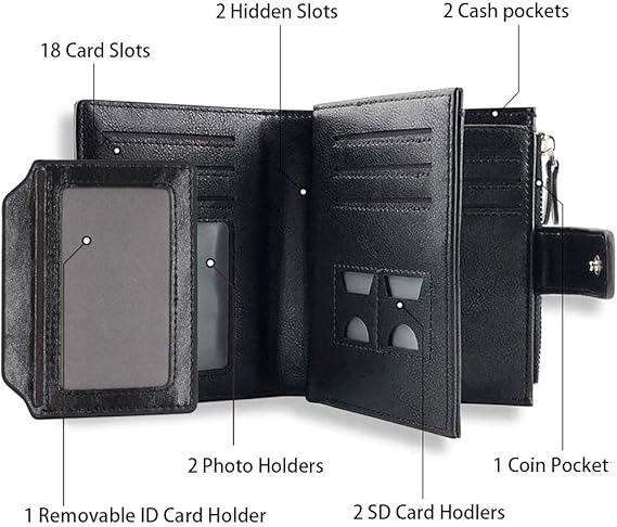 Senbos Wallet Mens, RFID Blocking Genuine Leather Wallet for Men with 18 Credit Card Slots