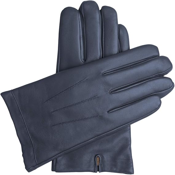 Downholme Classic Leather Cashmere Lined Gloves for Men-NAVY-MEDIUM
