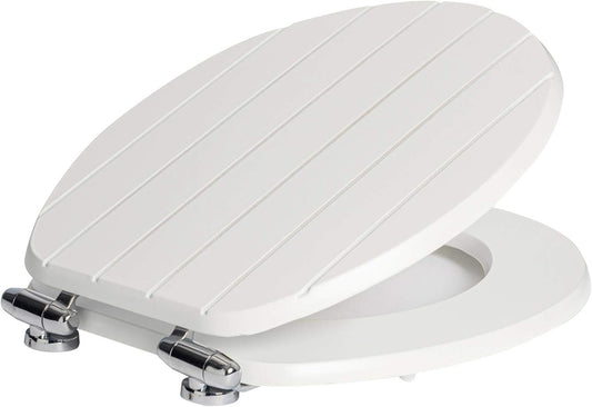 Harbour Housewares Soft Close Toilet Seat - White - Pack of 1 - Oval-Shaped Wooden Toilet Seat