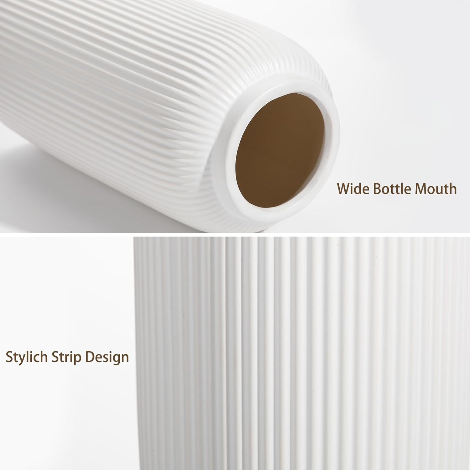 Arborus Ceramic Vase 24 cm Tall White Vases Ceramic Matt Round Ribbed Flowers Vase