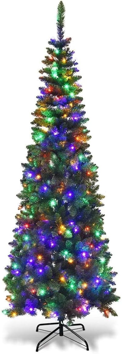 SHATCHI 8Ft/2.4m Pre-Lit Artificial Slim Christmas Green Pencil Tree