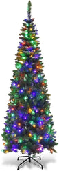 SHATCHI 8Ft/2.4m Pre-Lit Artificial Slim Christmas Green Pencil Tree