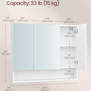 VASAGLE KAILYN Collection - Bathroom Mirror Cabinet, Bathroom Wall Mirror Cabinet White